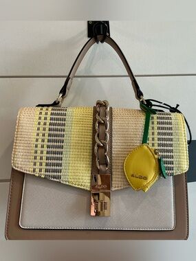 ALDO Women’s Yellow & Neutral Straw-Accent Top Handle Bag